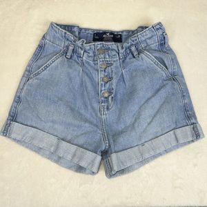 Hollister Womens Jean Shorts 26 Blue Curvy Ultra High Rise Mom Cuffed Denim